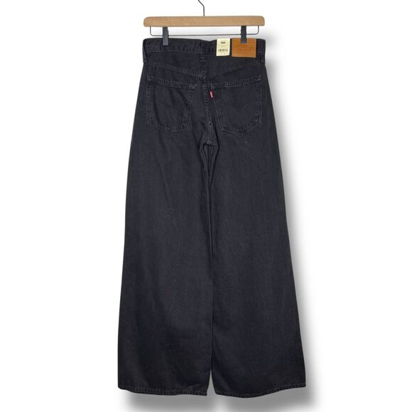 Levis Premium Baggy Dad Wide Leg Denim Jeans 25 Black Pleated Mid Rise Loose New - Picture 10 of 14